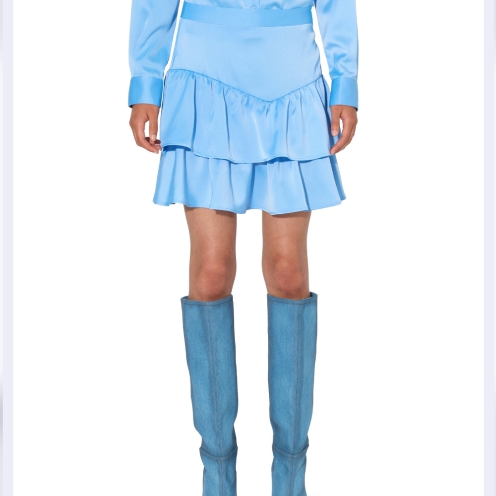 SOMETHING NEW Kim High Waist Tiered Miniskirt DELLA ROBBIA BLUE, Size Small